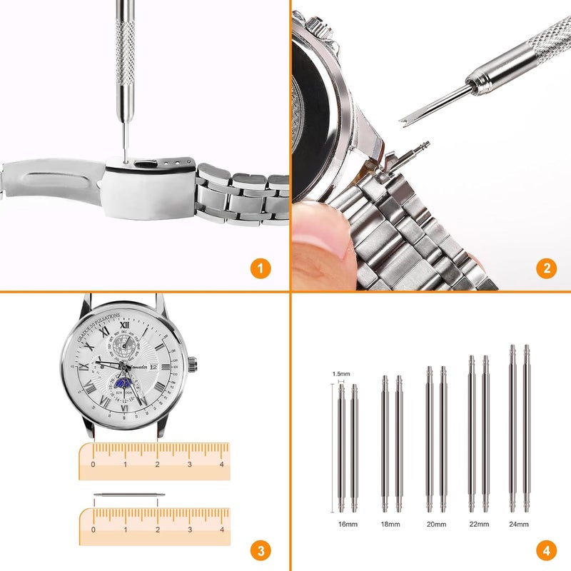 HECHIO 32 Pieces Watch Link Removal Kit，Professional Watch Band Replacement Tool，10 Pcs Spare Spring Bars and 10 Pcs Cotter Pins, 1 Double Head Hammer, 6 Spare Pins - Image 5
